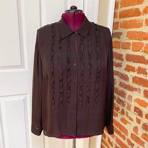 Jones New York Tuxedo Ruffle Front Silk Blouse